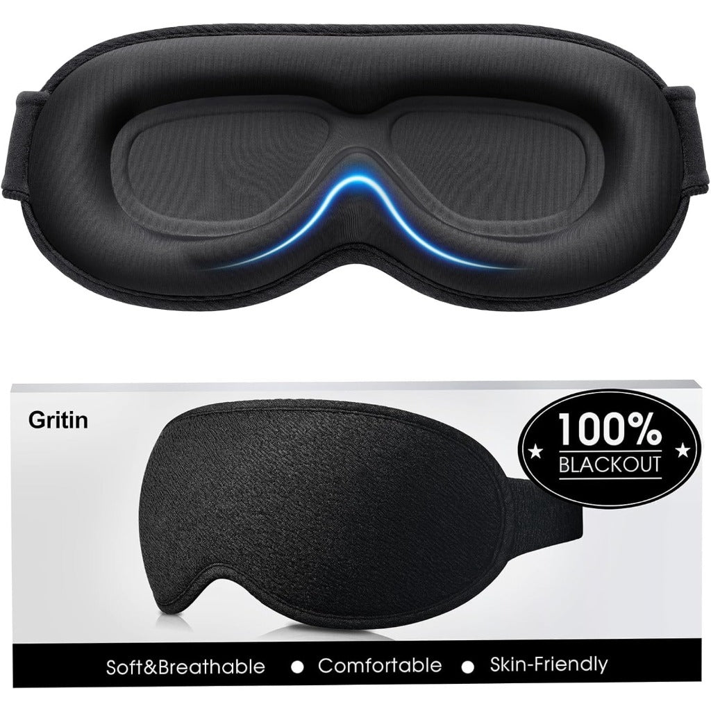 Gritin Blackout Sleep Mask - Zero Pressure 3D Ergonomic Eye Mask for Men Women - Ultra Soft Travel Nap - Very Good