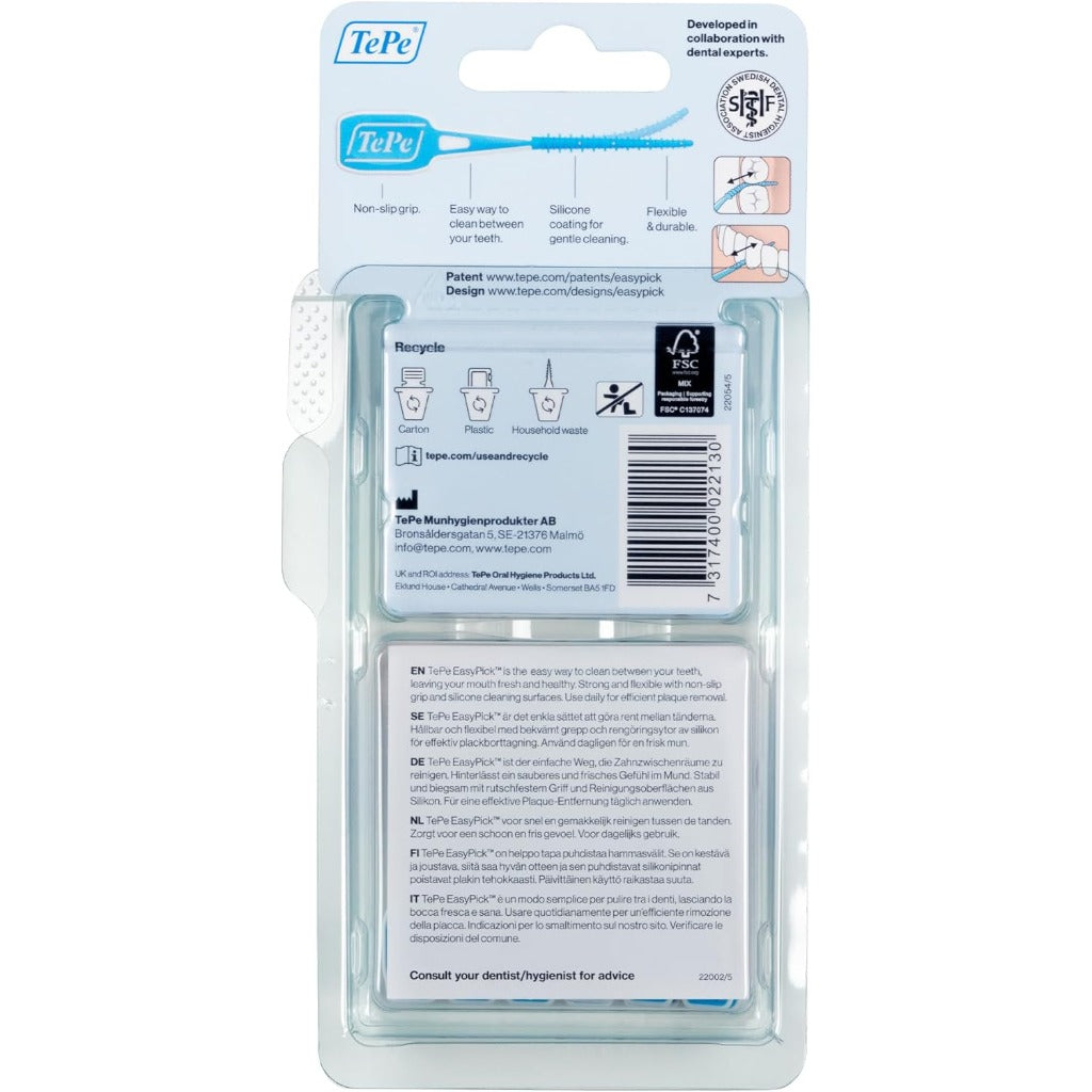 TePe EasyPick Dental Toothpicks - ISO M-L Blue - 60pcs - Plaque Removal - Interdental Cleaning Tool - New