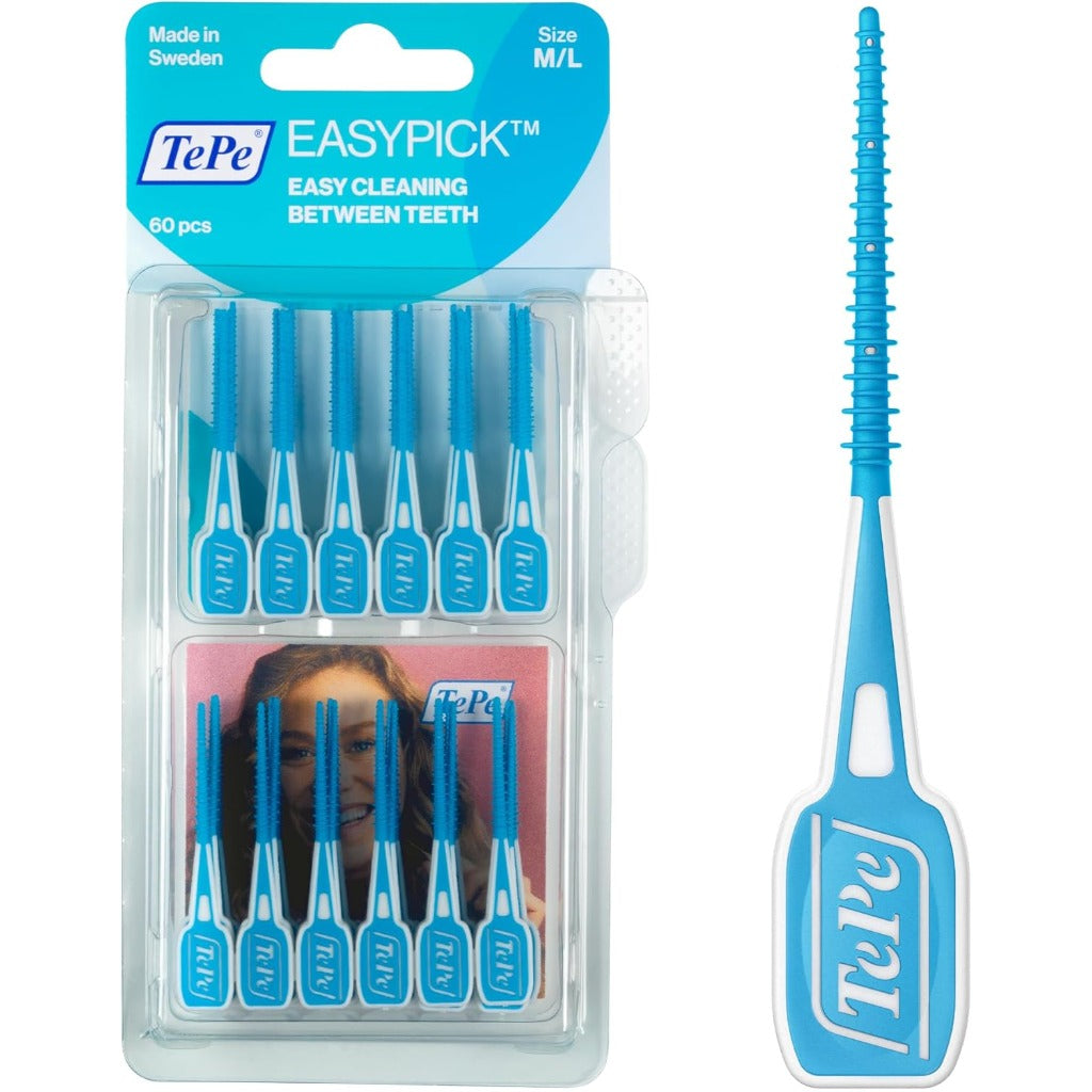TePe EasyPick Dental Toothpicks - ISO M-L Blue - 60pcs - Plaque Removal - Interdental Cleaning Tool - New