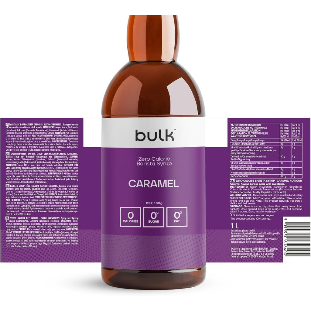 Bulk Zero Calorie Barista Syrup - Caramel 1 Litre - Sugar Free Vegan Coffee Tea Protein Shake Dessert Sweetener - New - BBE 03/2027