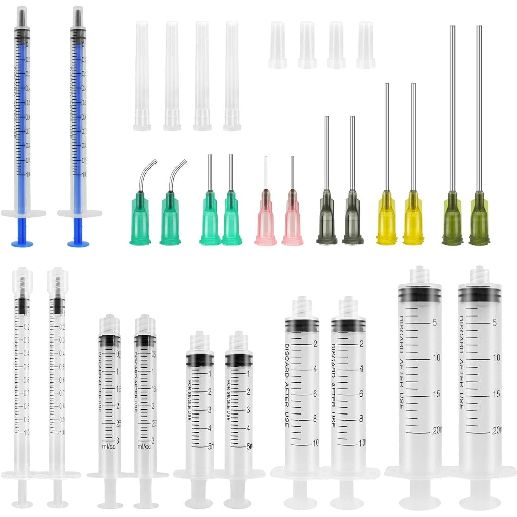 TRUEIN Colostrum Syringe Kit - 24 Pcs 1ml 3ml 5ml 10ml 20ml Plastic Syringes with Blunt Needles & Caps for Labs - Damaged Box