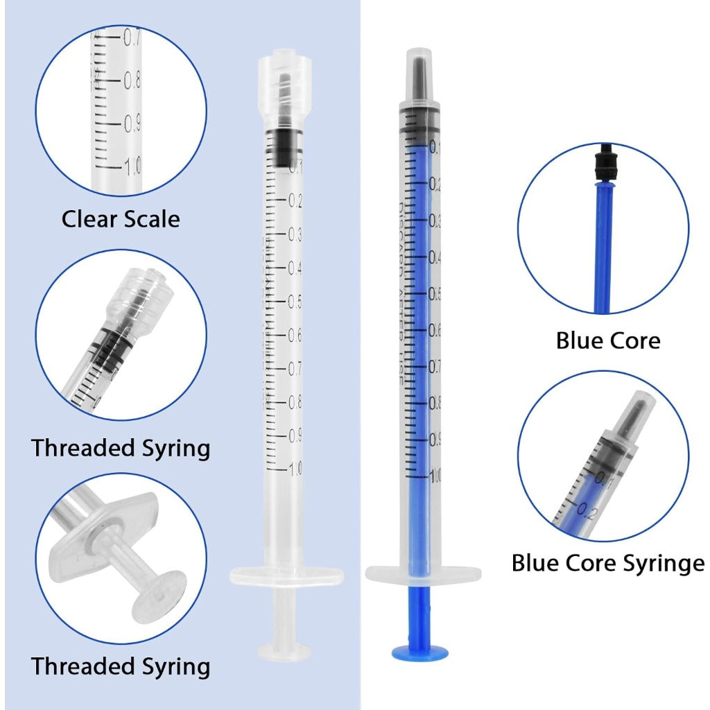 TRUEIN Colostrum Syringe Kit - 24 Pcs 1ml 3ml 5ml 10ml 20ml Plastic Syringes with Blunt Needles & Caps for Labs - Damaged Box