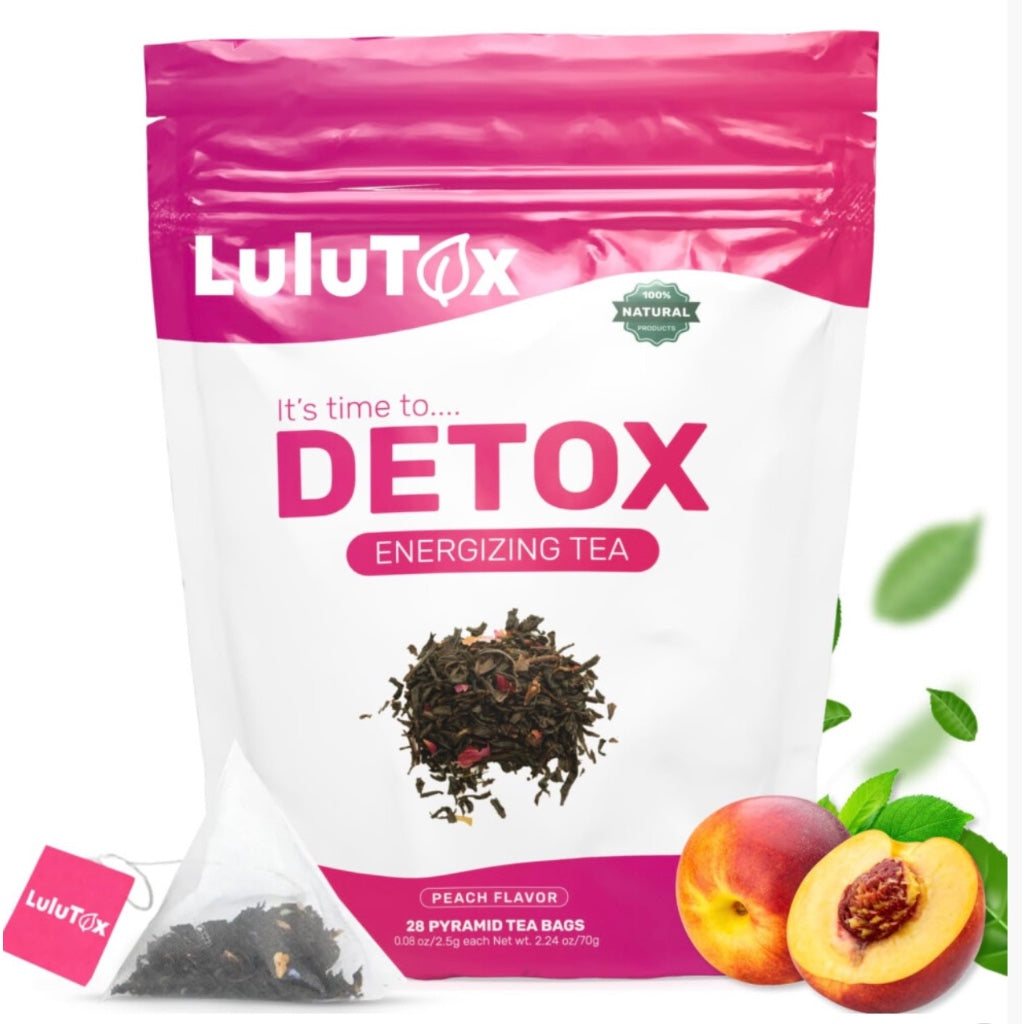 LULUTOX Original Detox Tea - Herbal Blend with Dandelion, Ginseng, and Ginger - Supports A Healthy Weight, Digestive Health - Vegan, All Natural, Laxative-Free - Peach Flavor (28 Servings) - New - BBE 03/2029