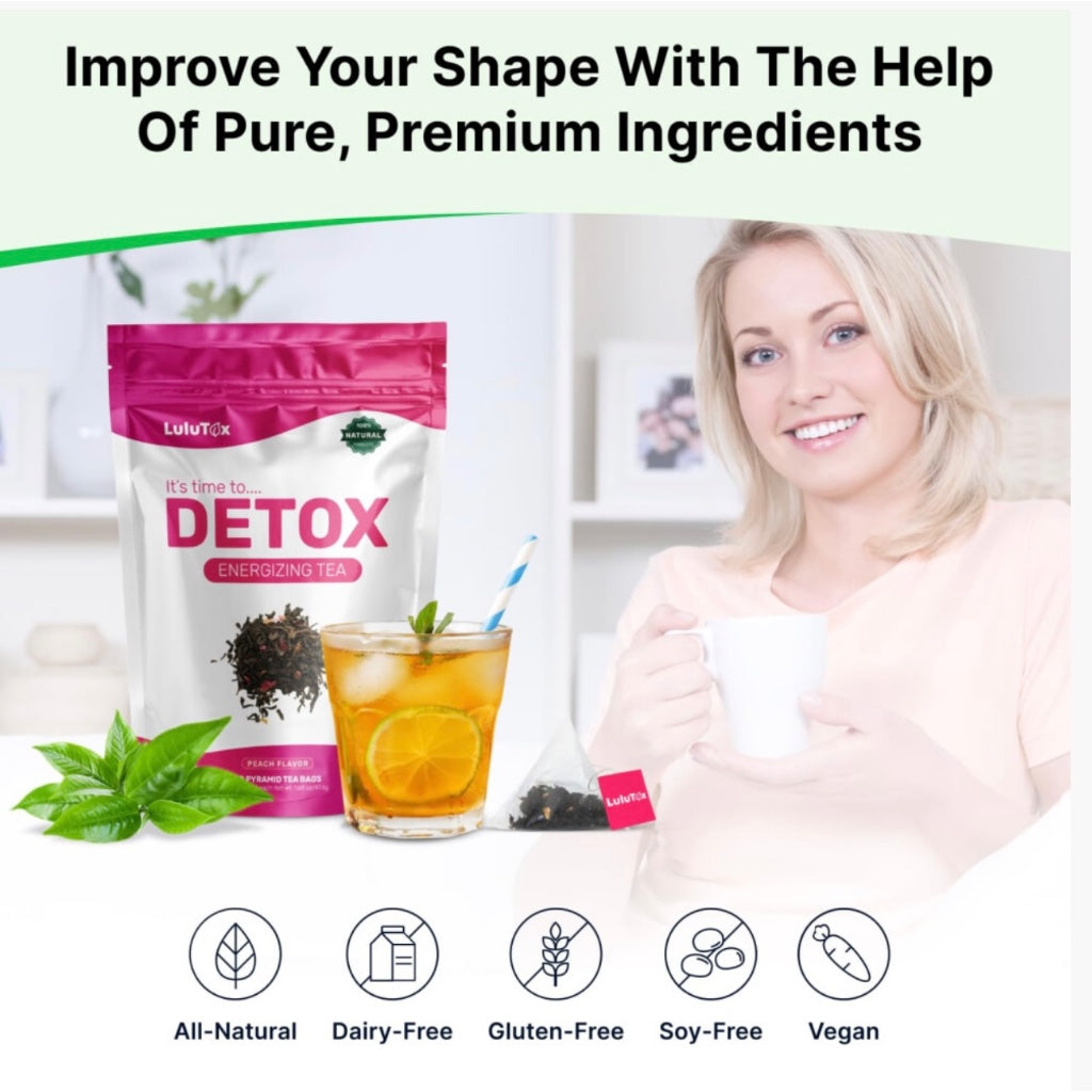 LULUTOX Original Detox Tea - Herbal Blend with Dandelion, Ginseng, and Ginger - Supports A Healthy Weight, Digestive Health - Vegan, All Natural, Laxative-Free - Peach Flavor (28 Servings) - New - BBE 03/2029