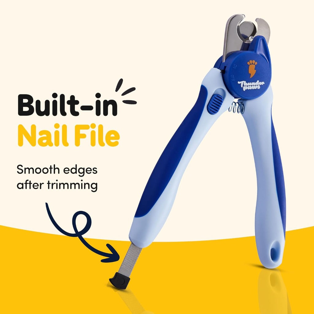 Thunderpaws Dog Nail Clippers - Professional-Grade Pet Claw Trimmers with Safety Guard & Lock - Medium to Large Breeds - Blue - LED Light - Damaged Box