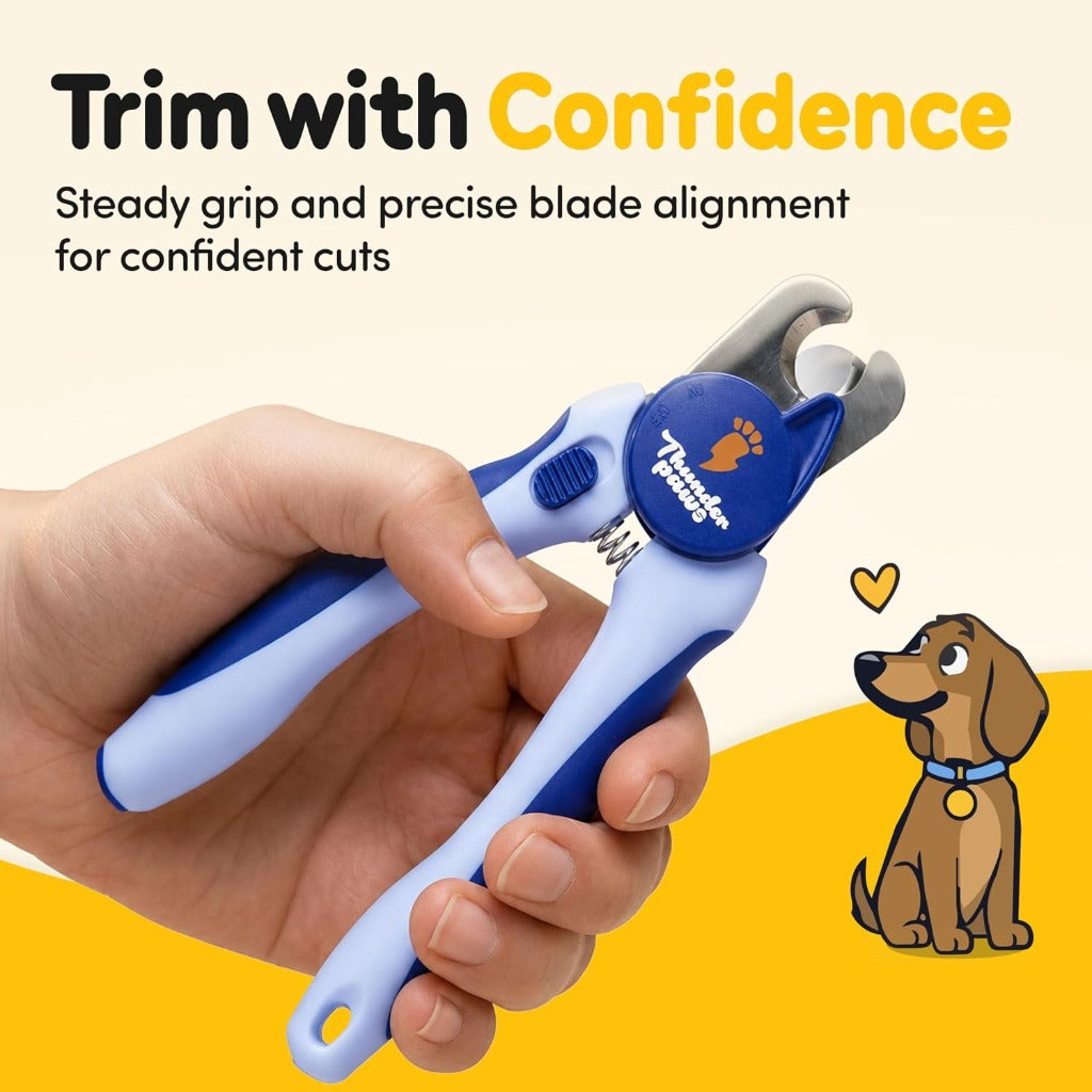 Thunderpaws Dog Nail Clippers - Professional-Grade Pet Claw Trimmers with Safety Guard & Lock - Medium to Large Breeds - Blue - LED Light - Damaged Box