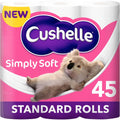 Cushelle Simply Soft Toilet Roll - 45 Standard Rolls - 9x5 Packs - Bulk Toilet Paper - New