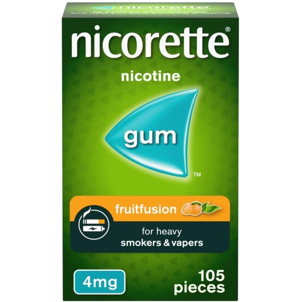 Nicorette Fruitfusion 4mg Gum - 105 Pieces - Stop Smoking & Vaping Aid - Nicotine Replacement Therapy NRT - Damaged Box - BBE 02/2029
