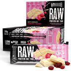 Warrior RAW Protein Bars 12 x 75g - 20g High Protein Bar, Low Sugar High Fibre Oat Protein Flapjack - Protein Snacks, Meal Replacement Bars (White Chocolate Cranberry) - Damaged Box - BBE 08/2027