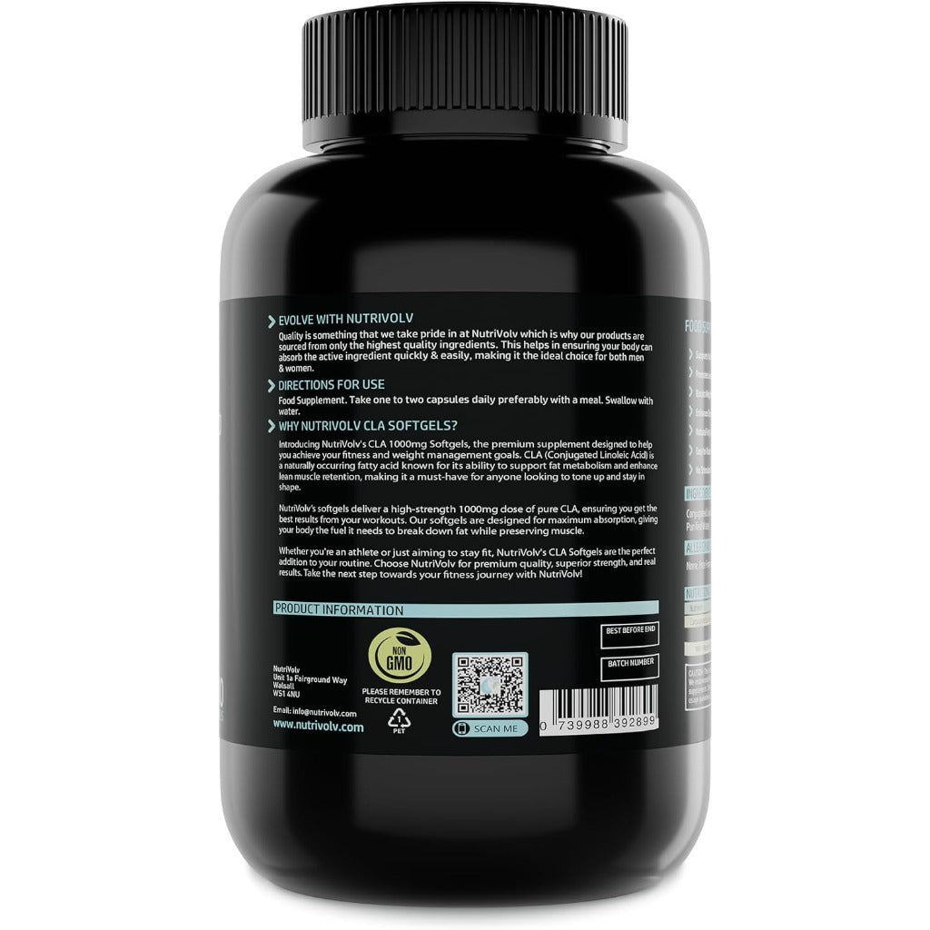 NutriVolv CLA Softgels 1000mg 180 Capsules - Conjugated Linoleic Acid Diet Weight Loss Supplement Fat Burner - New - BBE 12/2026