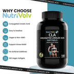 NutriVolv CLA Softgels 1000mg 180 Capsules - Conjugated Linoleic Acid Diet Weight Loss Supplement Fat Burner - New - BBE 12/2026