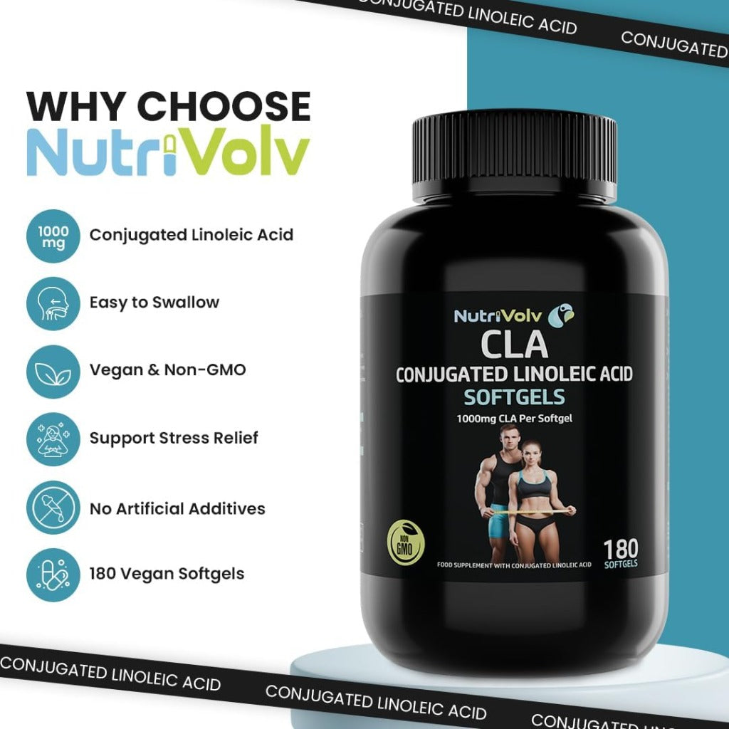 NutriVolv CLA Softgels 1000mg 180 Capsules - Conjugated Linoleic Acid Diet Weight Loss Supplement Fat Burner - New - BBE 12/2026