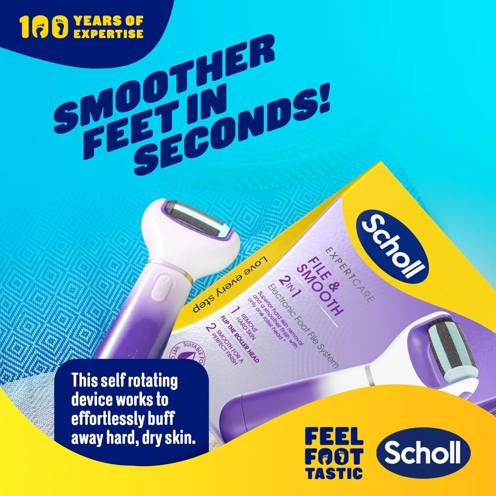 Scholl ExpertCare 2-in-1 File & Smooth Dual Speed Electric Foot File Pedi Hard Skin Callus Removal Battery Operated - Damaged Box