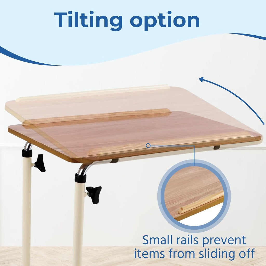 Days Overbed Table with Wheels - Height Adjustable - 61 x 40 cm - Mobility Aid Tray for Bedside Sofa Chair - Very Good