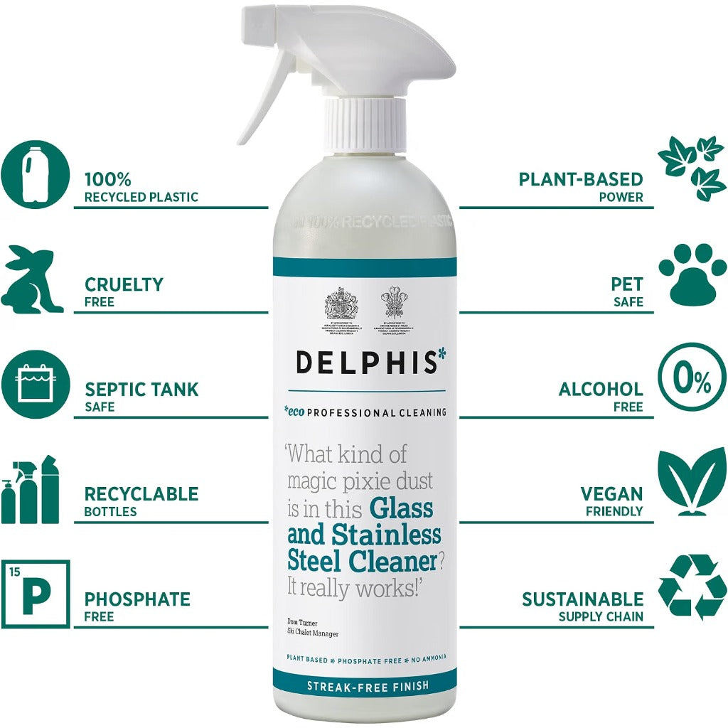 Delphis Eco Glass Window & Stainless Steel Cleaner - 700ml Spray Bottle Multi-Surface Eco-Friendly - New