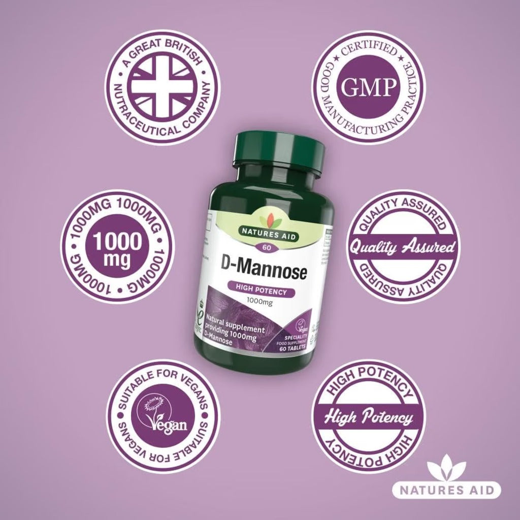 Natures Aid D-Mannose 1000mg Supplement - 60 Tablets - Urinary Tract Support - New - BBE 09/2026