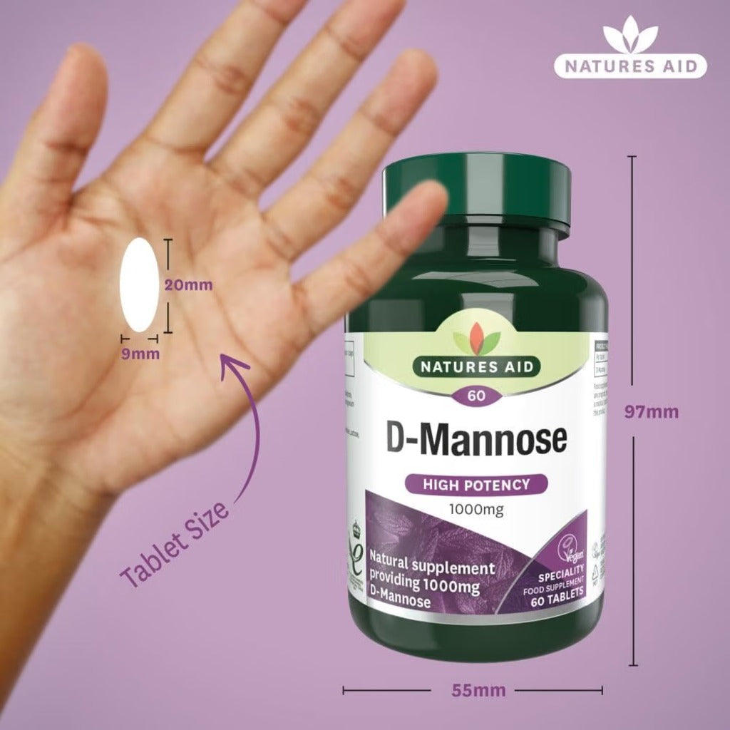 Natures Aid D-Mannose 1000mg Supplement - 60 Tablets - Urinary Tract Support - New - BBE 09/2026