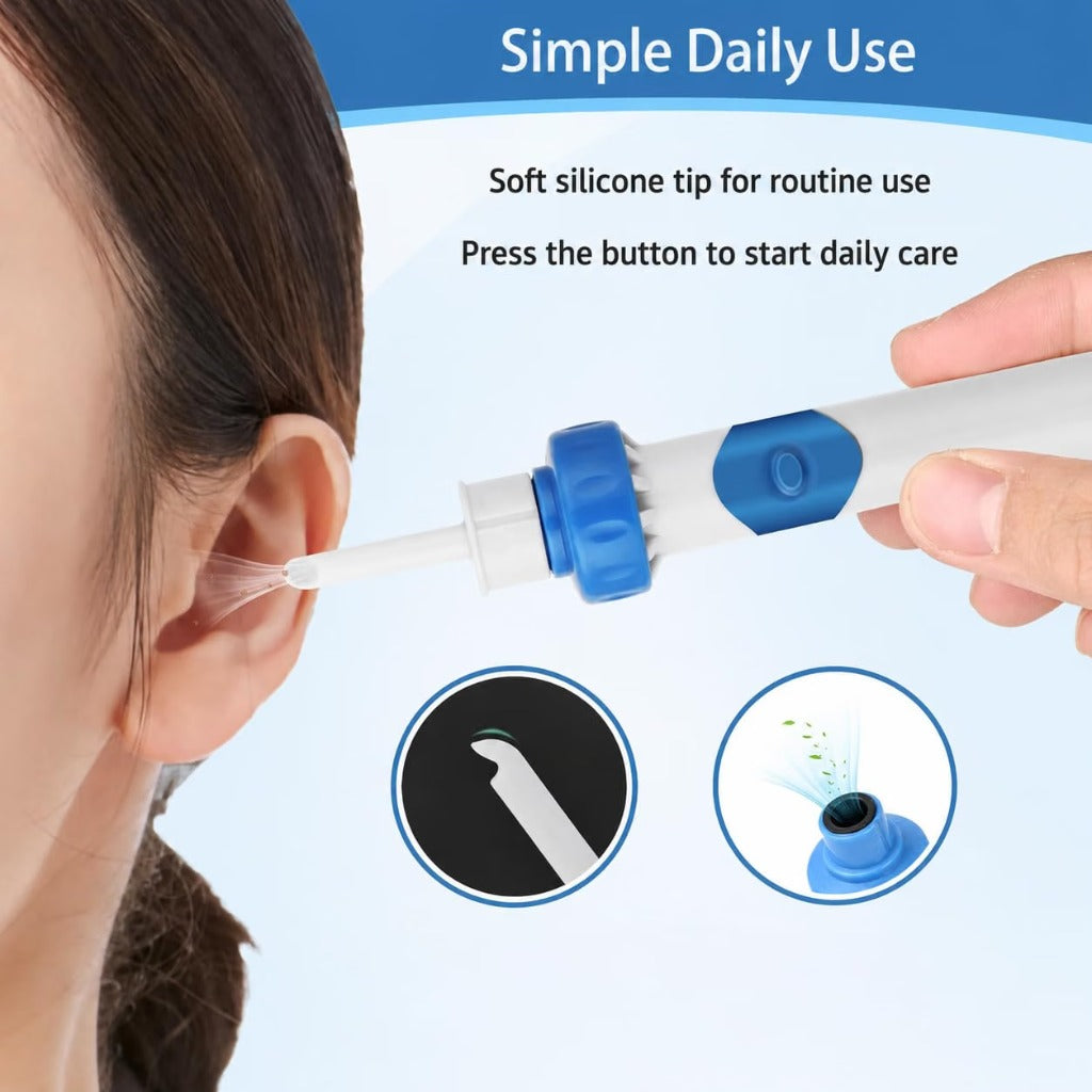 Electric Ear Wax Removal Kit - Soft Silicone Tips, Low Noise, 2 Replacement Heads, Sky Blue - New