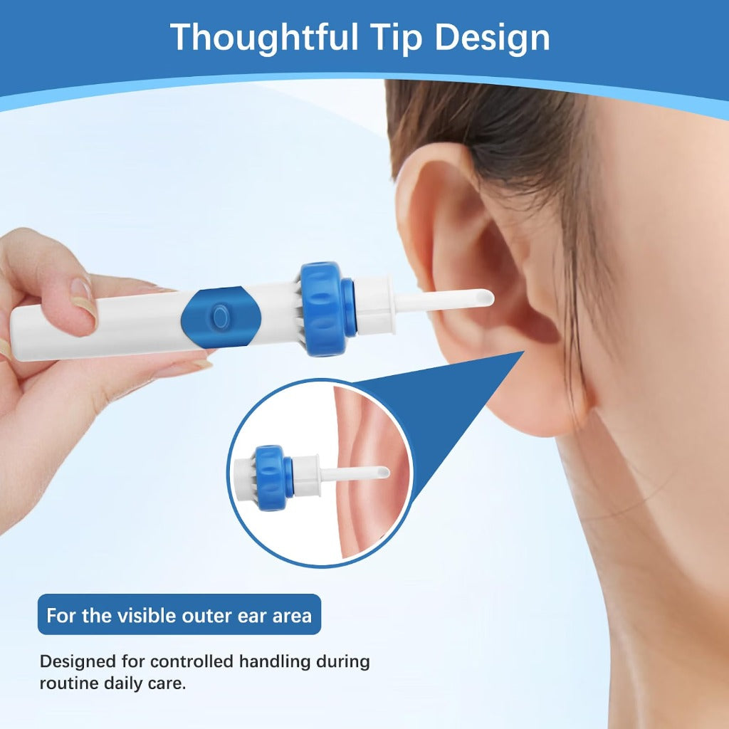 Electric Ear Wax Removal Kit - Soft Silicone Tips, Low Noise, 2 Replacement Heads, Sky Blue - New