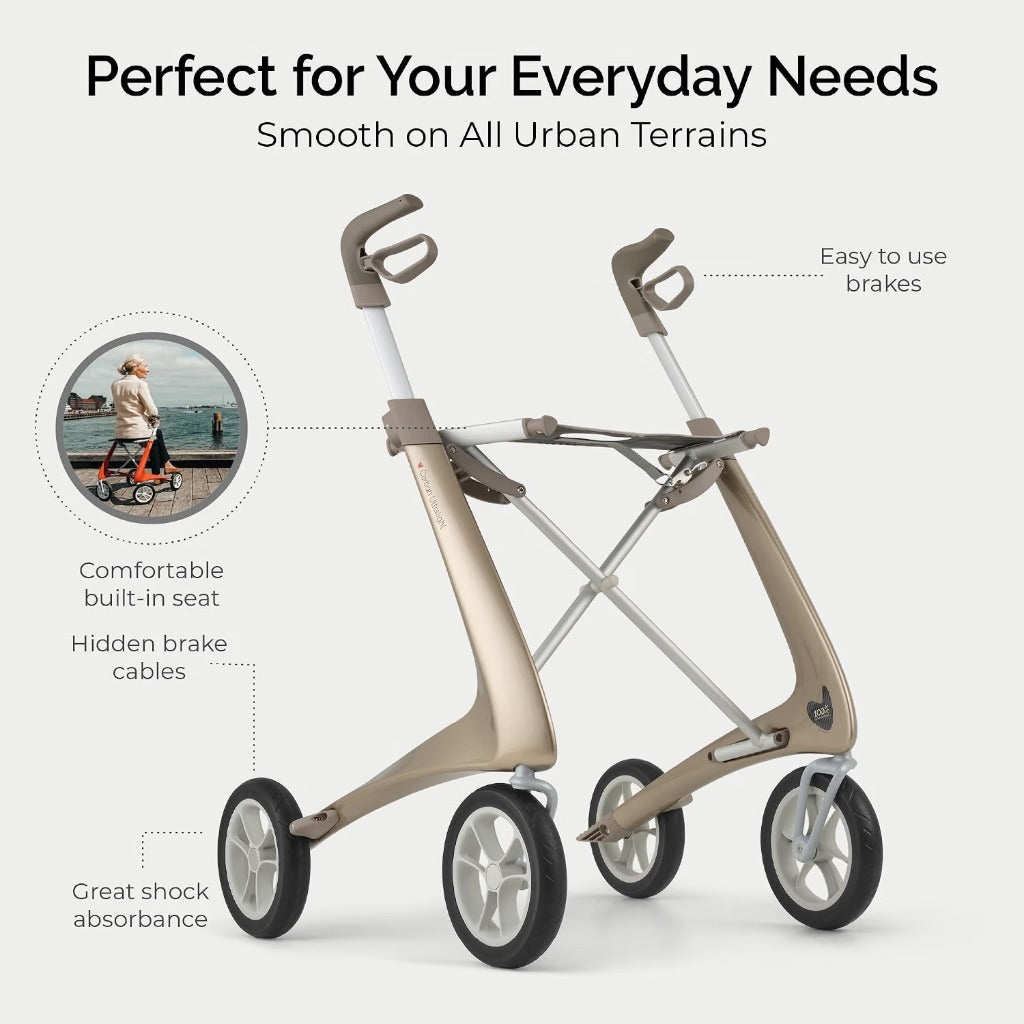 byACRE Carbon Ultralight Rollator Walker - 4.8kg Lightweight Mobility Aid - Champagne Gold Regular Size - Damaged Box