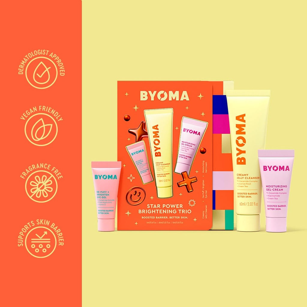 BYOMA Star Power Brightening Trio Skincare Set - Face Care Gift Pack - 5ml 60ml 15ml Serums & Moisturiser - New