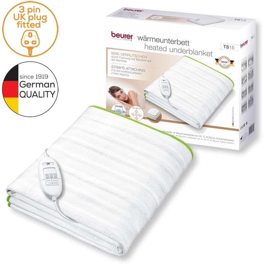 Beurer TS15 Ecologic+ Heated Underblanket - Double Electric Blanket - 152x122cm - Machine Washable Mattress Cover - Damaged Box