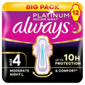 Always Platinum Sanitary Pads Size 4 Secure Night with Wings - 12 Pack - New