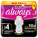 Always Platinum Sanitary Pads Size 4 Secure Night with Wings - 12 Pack - New