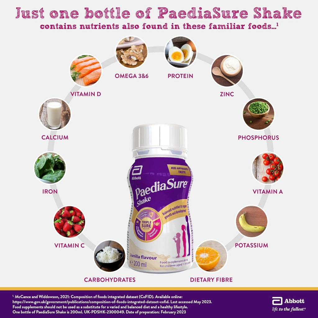 PaediaSure Shake - Vanilla Flavour 4x 200ml - Protein & Vitamin D Supplement Drink - New - BBE 03/2027