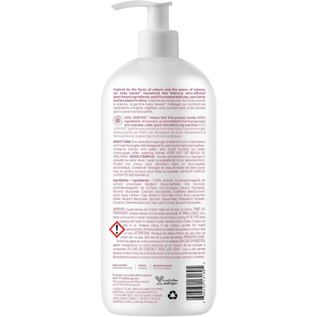 ATTITUDE Baby Dish Soap - Bottle Cleaner - EWG Verified Dishwashing Liquid - Unscented - Vegan - 1 Liter - Milk Residue & Grease Remover - Damaged Box