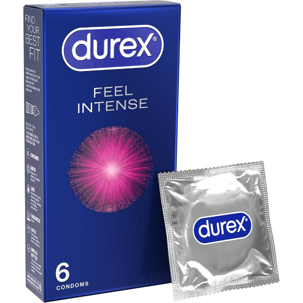 Durex Feel Intense Condoms - Ribbed & Dotted - Pre-Lubricated - 6 Pack - New