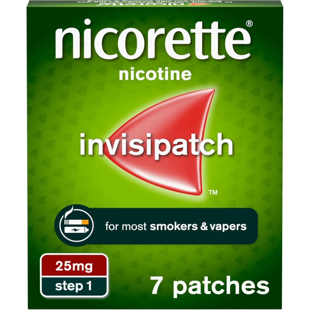 Nicorette InvisiPatch Nicotine Patches Step 1 25mg - 7 Patches - Stop Smoking Vaping Aid Cravings Withdrawal - Damaged Box - BBE 11/2028