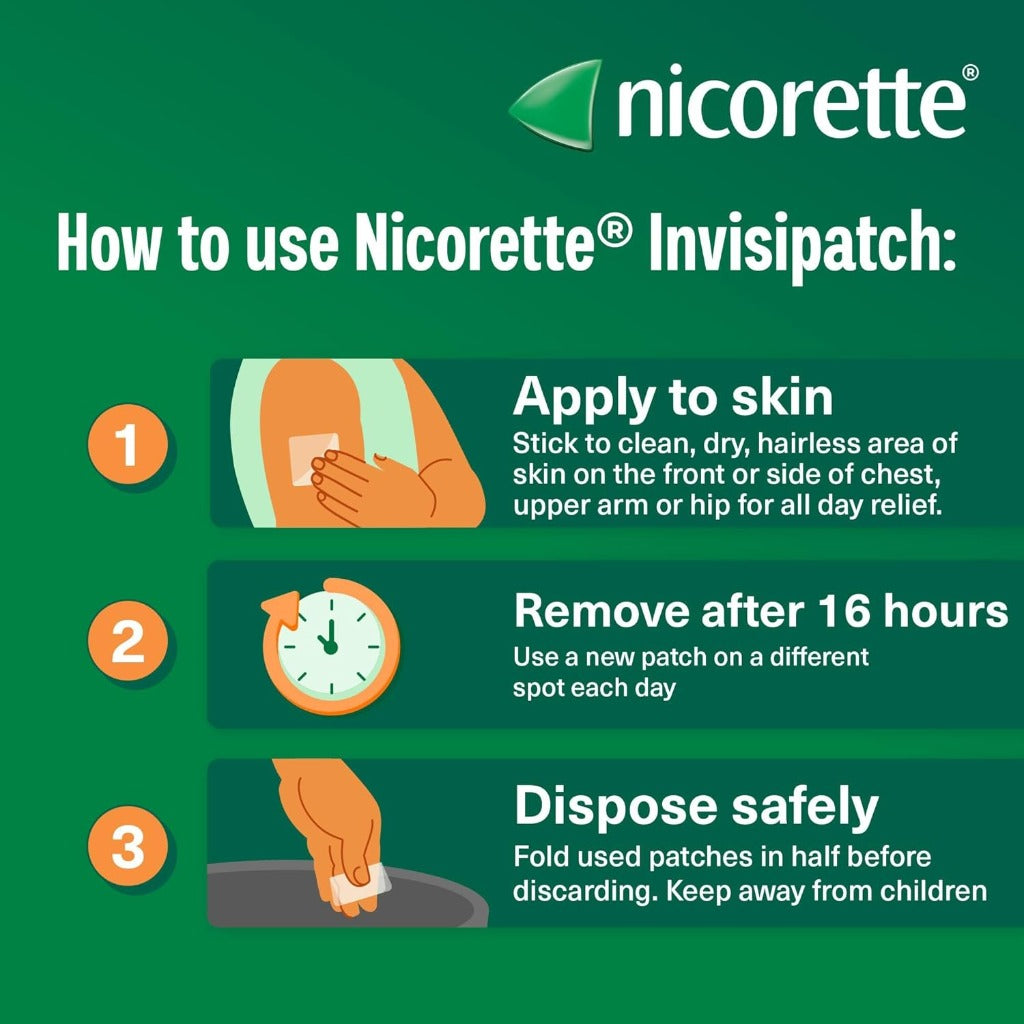 Nicorette InvisiPatch Nicotine Patches Step 1 25mg - 7 Patches - Stop Smoking Vaping Aid Cravings Withdrawal - Damaged Box - BBE 11/2028