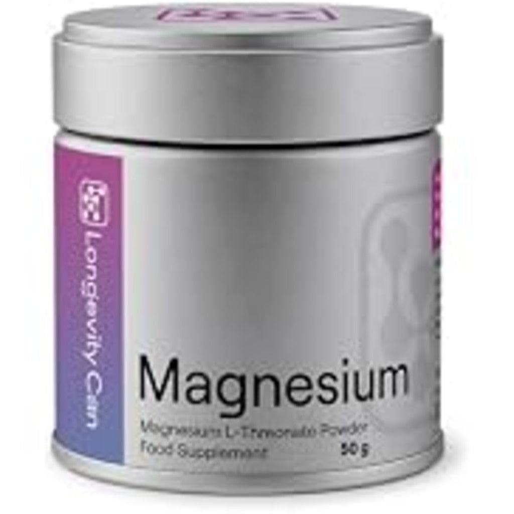 Longevity Can Magnesium L-Threonate Powder 50g – Pure Unflavoured Vegan Supplement – 33 Servings - Damaged Box - BBE 05/2027