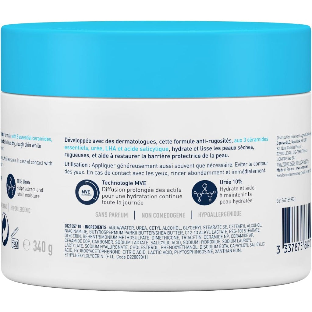 CeraVe SA Smoothing Cream 340g Pot - Salicylic Acid & Urea Exfoliating Body Moisturiser for Dry Rough Bumpy Skin - New