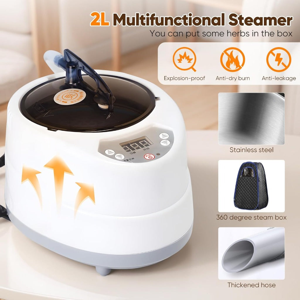 Portable Steam Sauna Tent Fast Pop-Up Home Spa - 1000W 2L Detox Personal Sauna with 9 Temperature Settings - Damaged Box