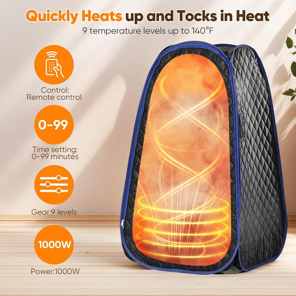 Portable Steam Sauna Tent Fast Pop-Up Home Spa - 1000W 2L Detox Personal Sauna with 9 Temperature Settings - Damaged Box