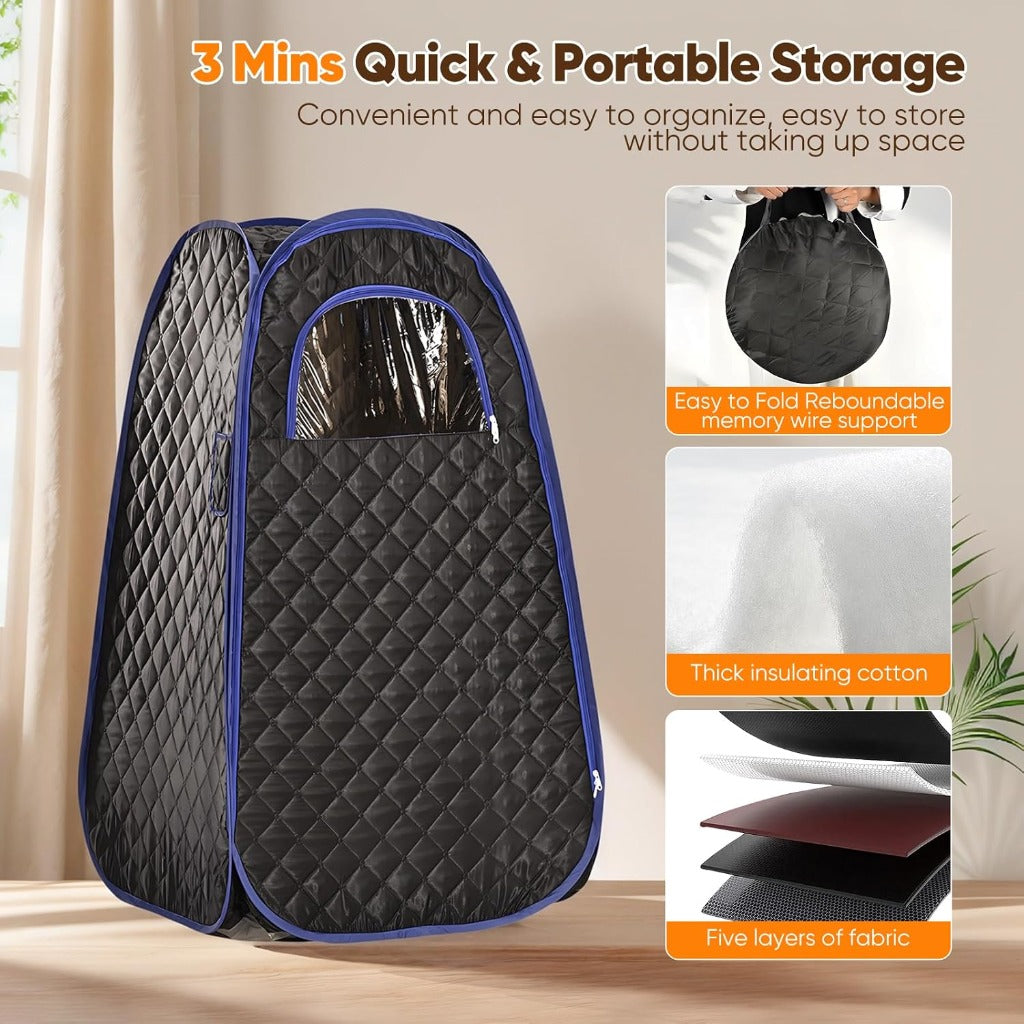 Portable Steam Sauna Tent Fast Pop-Up Home Spa - 1000W 2L Detox Personal Sauna with 9 Temperature Settings - Damaged Box