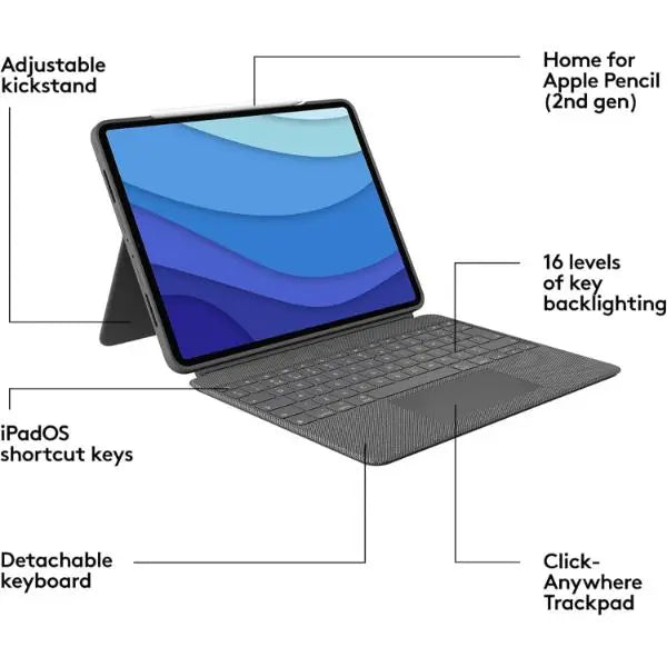 Logitech Combo Touch iPad Pro 12.9” Case 5th/6th Gen Detachable Backlit Keyboard Logitech