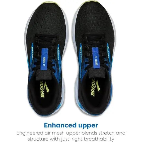 Brooks Ghost 16 Mens Running Trainer UK Size 8 Black / Cobalt / Neo Yellow - New Brooks
