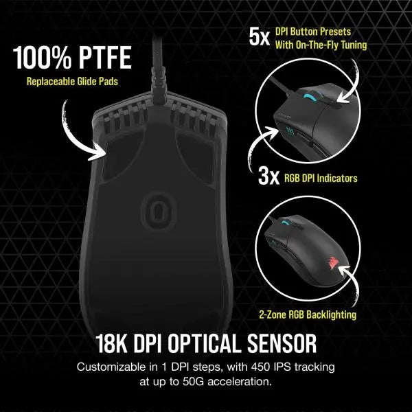 Corsair Sabre RGB Pro Wired FPS MOBA Ergonomic Gaming Mouse Black - New Corsair