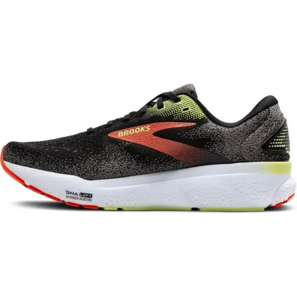 Brooks Ghost 16 Mens Running Trainer UK Size 13 Black / Mandarin Red / Green - New Brooks