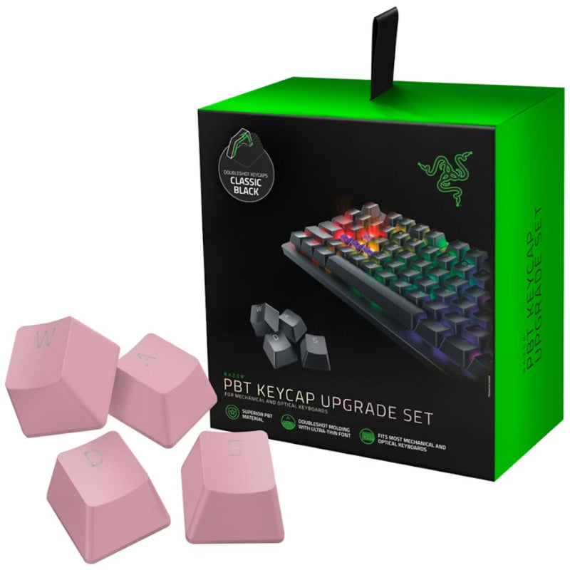 Razer PBT Keycap Upgrade Set Quartz Backlit Keyboard Keycaps Pink RGB - New Razer