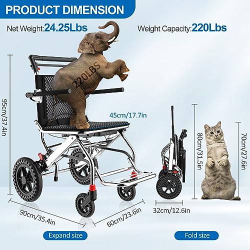 12 Inch Ultra Lightweight Wheelchairs for Adults,Wheelchairs Folding Lightweight with Handbrake and Swing-Away Footrest,45cm Widened Seat Travel Wheelchair with Storage Bag,No Assembly Required - Damaged Box