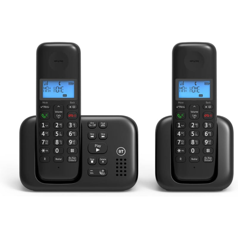 BT 3960 Cordless Twin Handset Landline Phone with Answering Machine Home - New BT