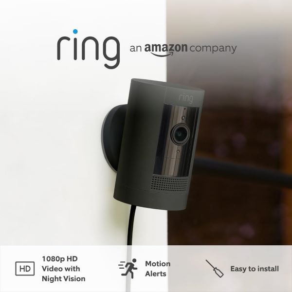 Ring Outdoor Camera Plug In Stick Up Cam HD Security Camera Black Ring