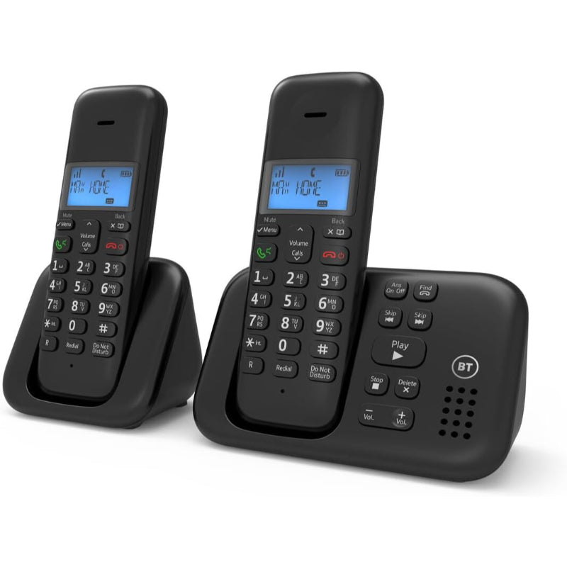BT 3960 Cordless Twin Handset Landline Phone with Answering Machine Home - New BT