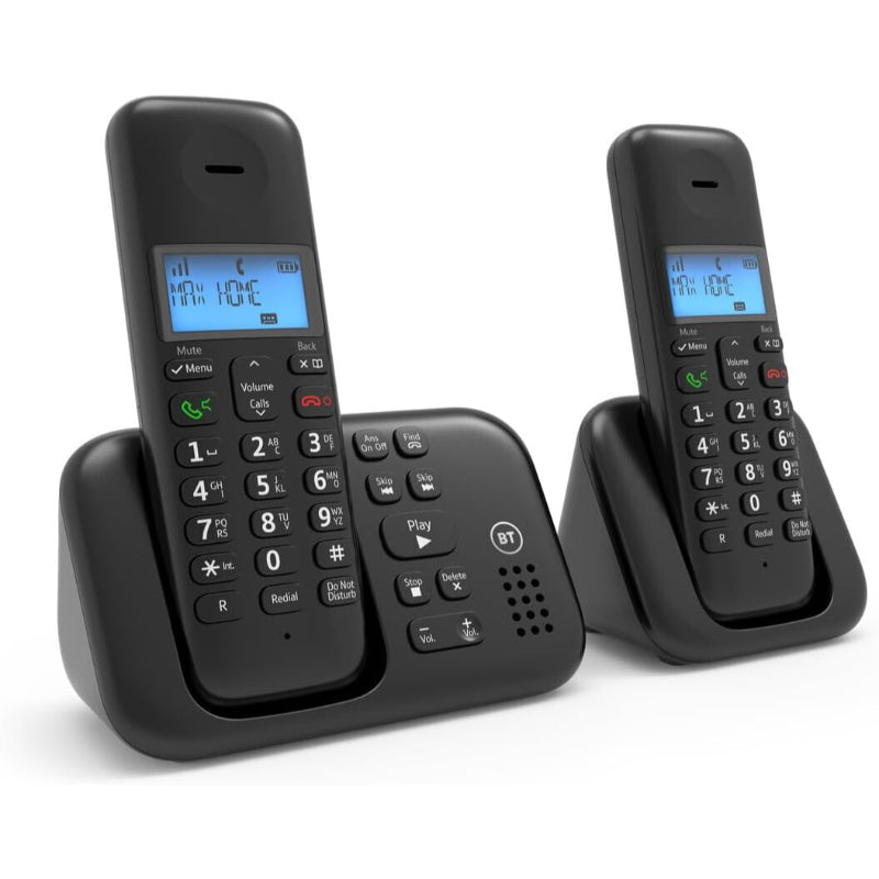BT 3960 Cordless Twin Handset Landline Phone with Answering Machine Home - New BT