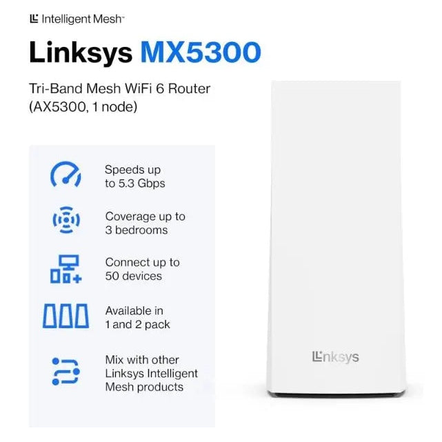 Linksys Velop MX5300 WiFi 6 Mesh Tri Band Router & Extender Linksys