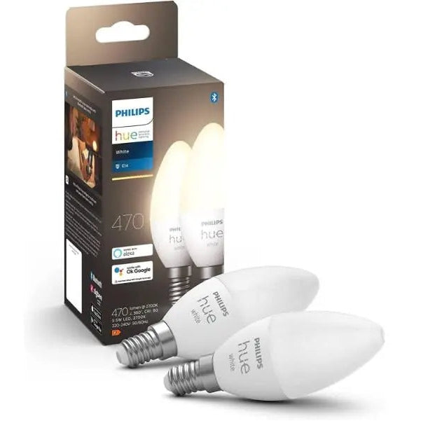 Philips Hue E14 Candle White Smart Bulb Twin Pack Philips